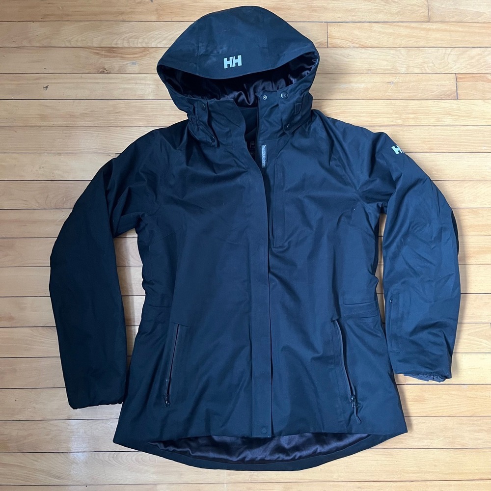 Helly Hansen Womens Black Hooded Ski Jacket Fleece Lined Large Regular Fit HH